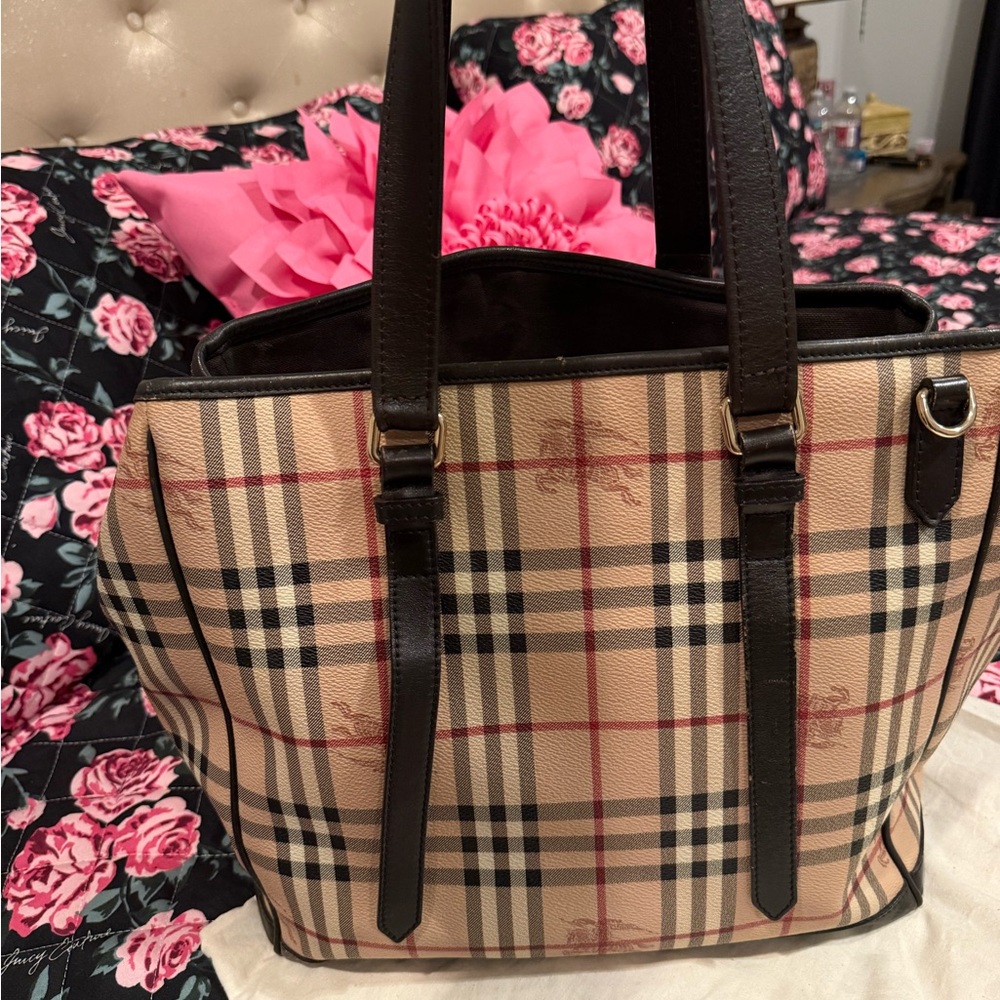 Burberry Tan and Black Shoulder Bag with Classic Plaid